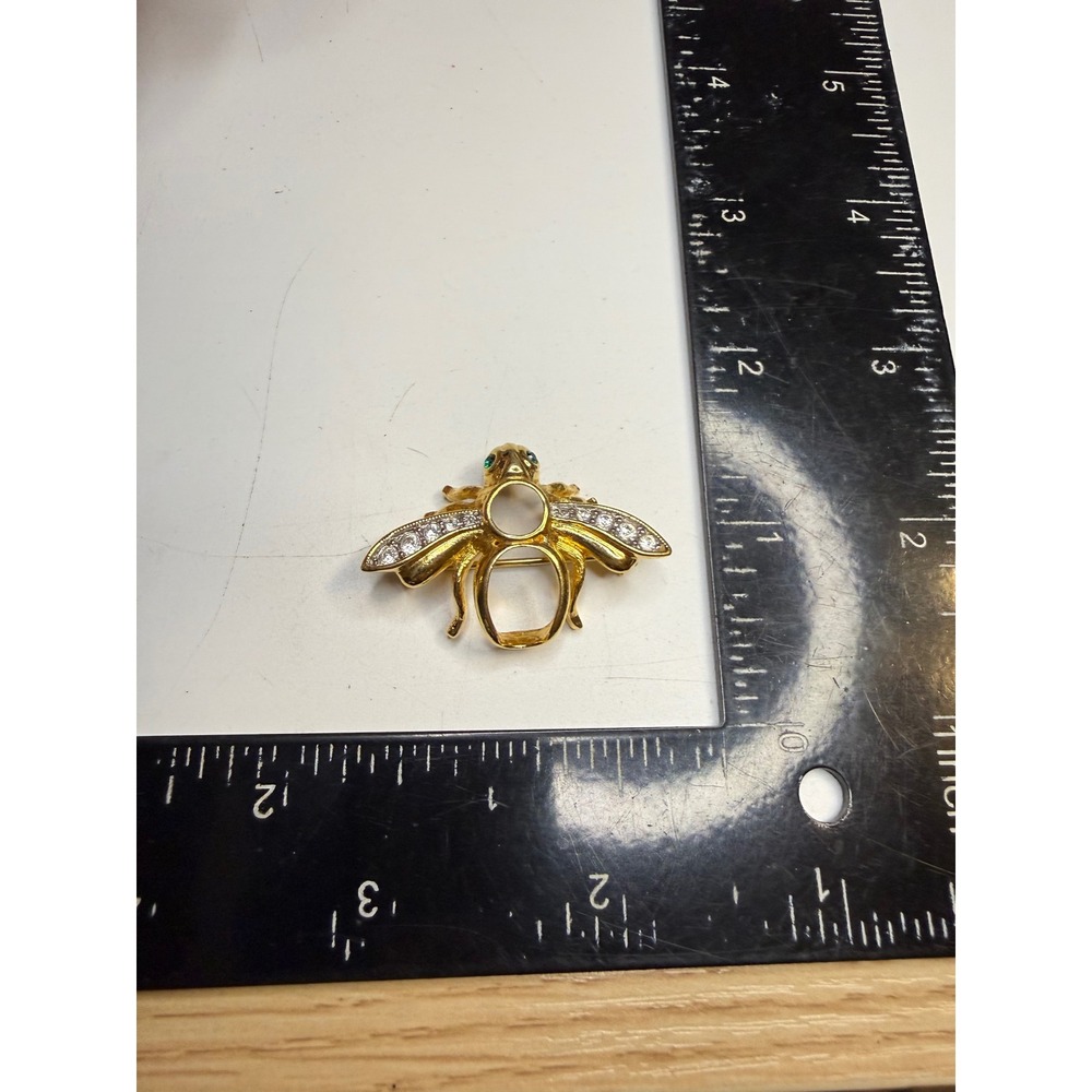 Joan Rivers Gold Tone Bumble Bee Brooch Green Eye Crystal Wing Insect Pin